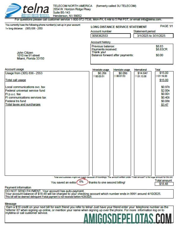 Para baixar modelo de fatura de serviços públicos Telna dos EUA em formatos Word e PDF